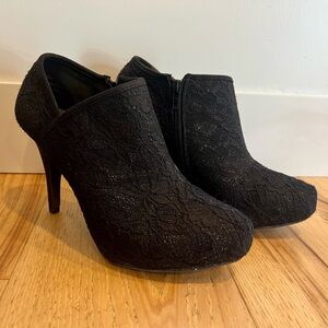 Black lace bootie heels